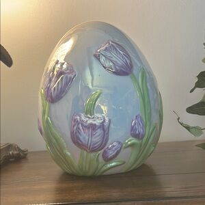 Floral Glass Egg Light with Purple Tulips